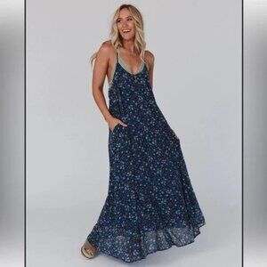 Three Bird Nest Oasis Pocket Maxi Dress - Navy Floral